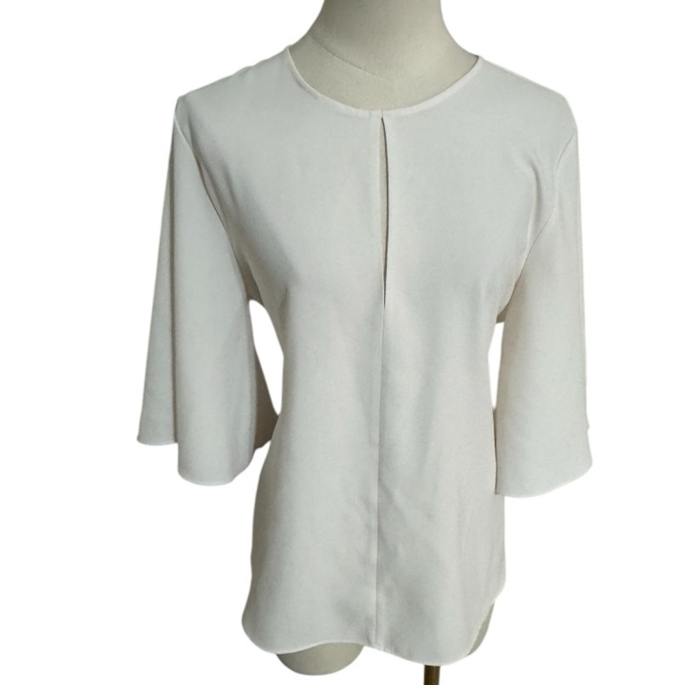 ZARA Flowy‎ Sleeves White Shirt Top Tie Work Spring Summer Party Size L Casual